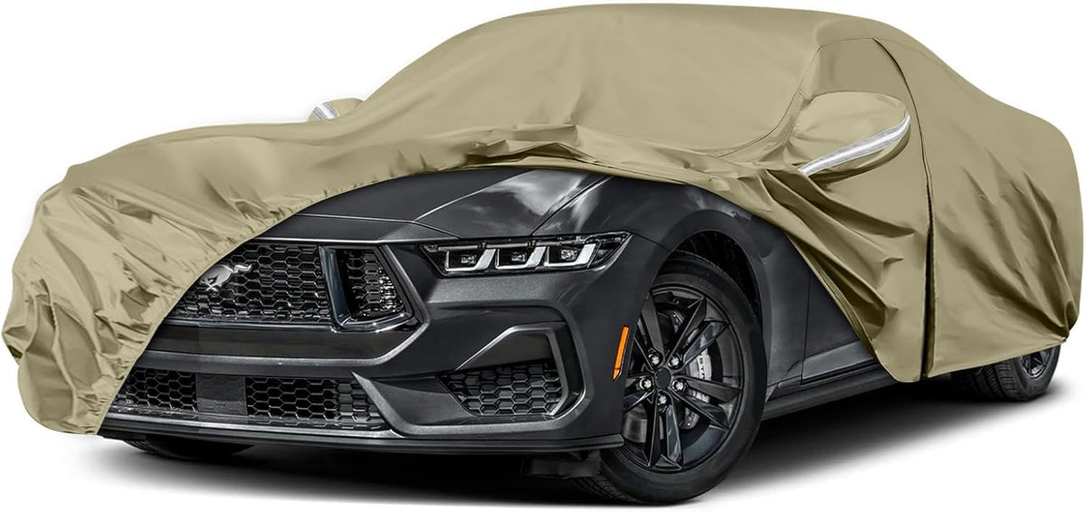 Waterproof Car Covers Replace for 1994-2025 Ford Mustang, Multilayer Heavy Duty with Cotton Liner All Weather Custom-fit Car Cover with Zipper Door, Windproof Bands for Snow Rain Dust Protection
