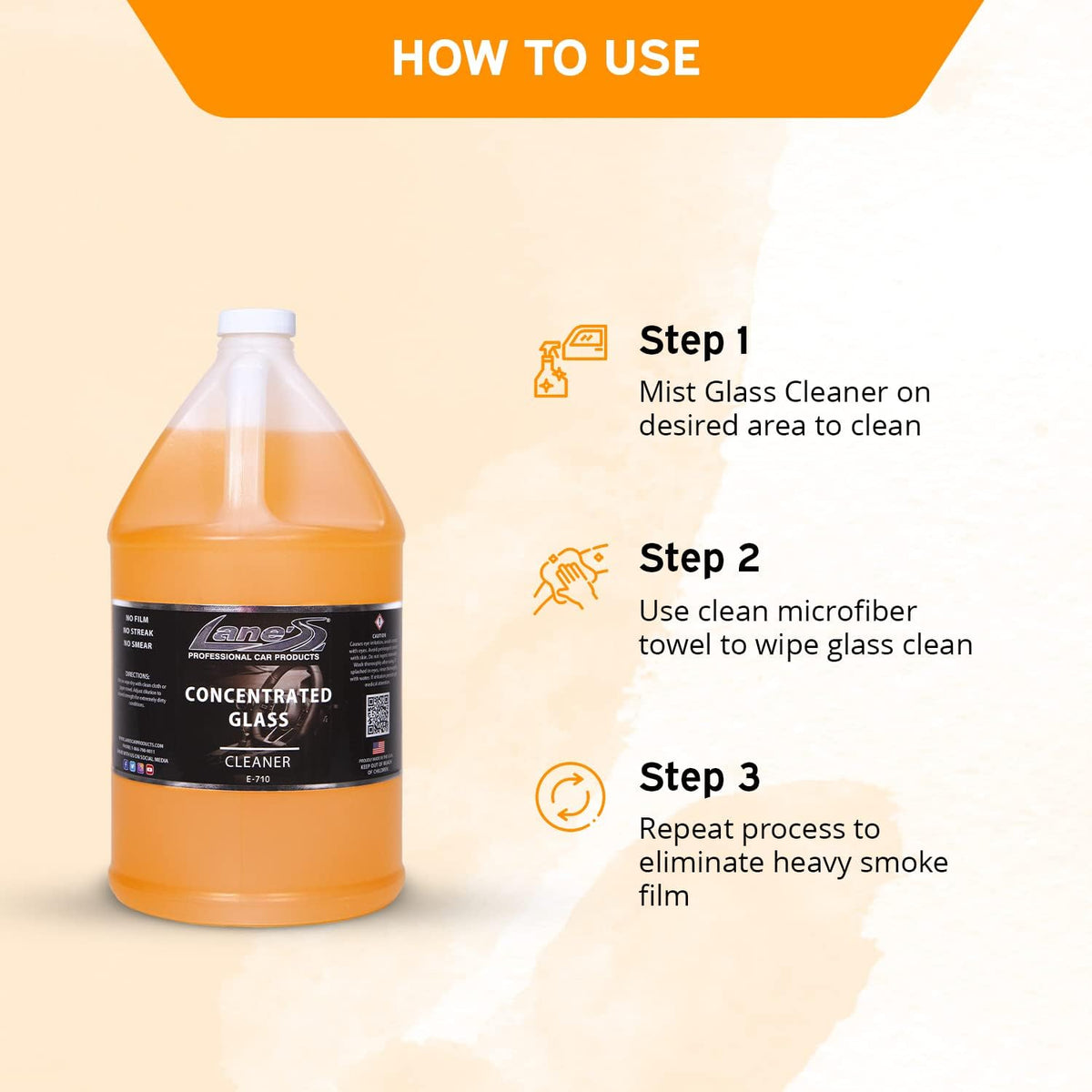 LANE'S Concentrated Auto Glass Cleaner- Window Cleaner, Windshield Cleaner- Removes Smoke Film, Fingerprints, and Smudges, Safe for All Glasses- 128 oz