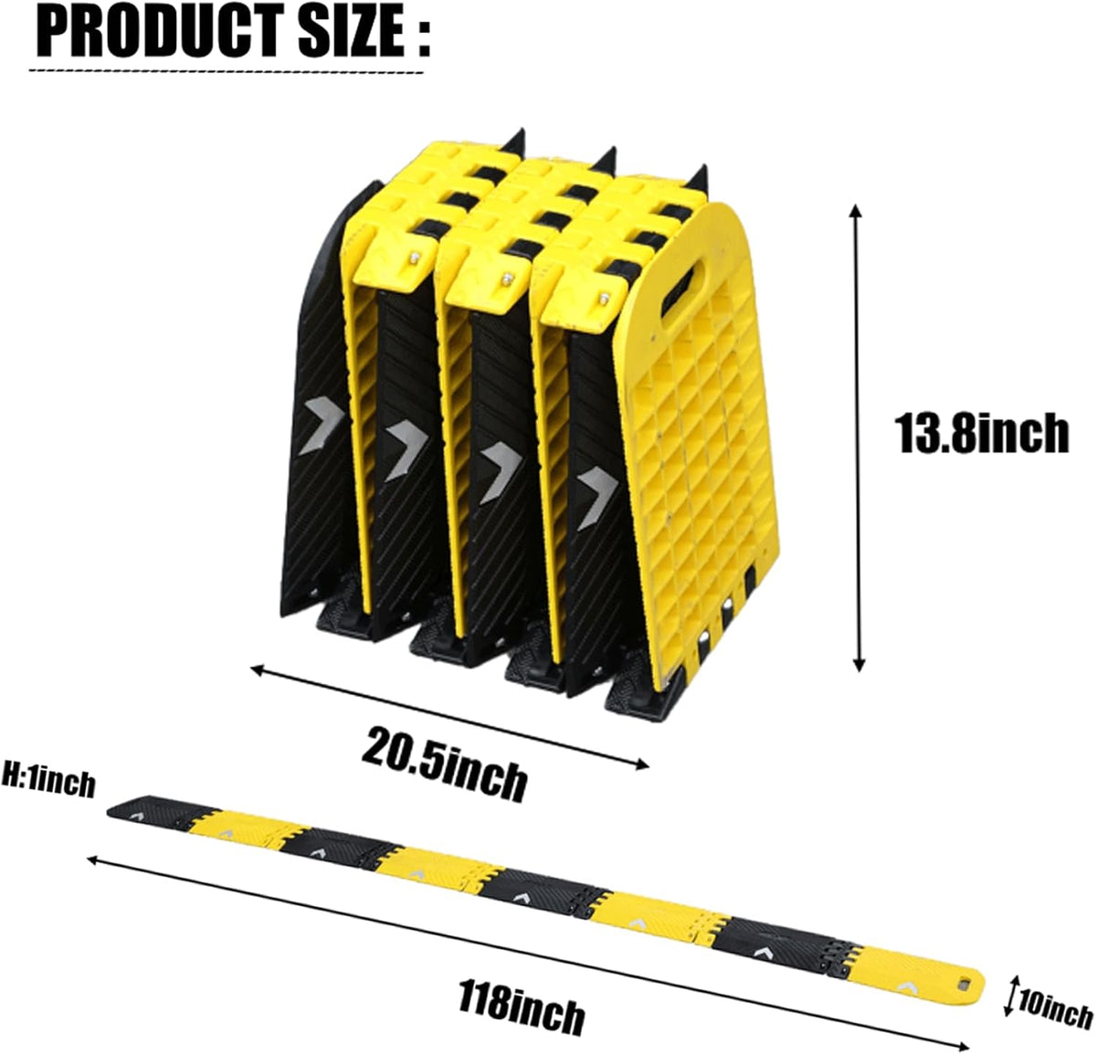 Portable Vehicle Traffic Speed Bump 118"×10"×1"Yellow-Black Reflective Non-Slip No Installation Needed Portable Traffic Speed Bump Parking、Lot Residential Area、Construction Site Speed Limiter