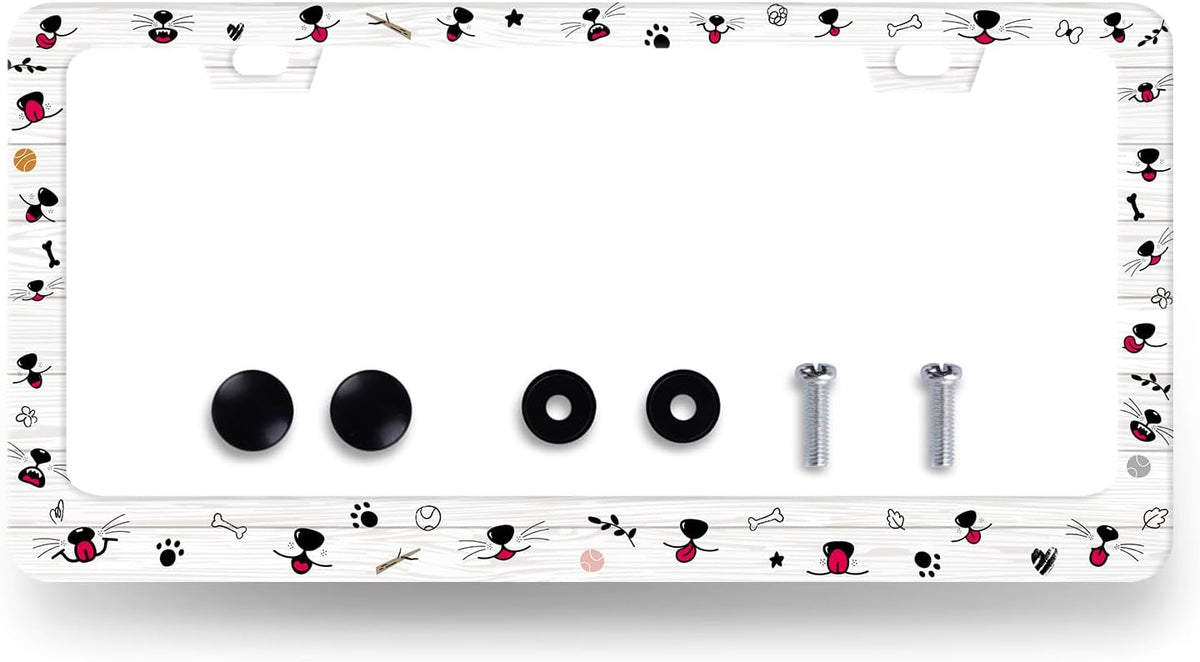 Cute Dog Cat Mouth License Plate Frame Colorful Animal License Plate Holder Stainless Steel License Plate for USA Canada 6.3" X 12.3" with 2 Holes and Screws