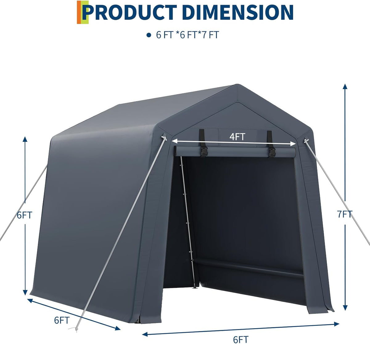 6x6 Ft Carport Heavy Duty Tent with Roll-Up Windows, Portable Garage with Removable Sidewalls & Doors, Car Canopy All-Season Tarp for Car Boat Truck Motorcycle, Grey