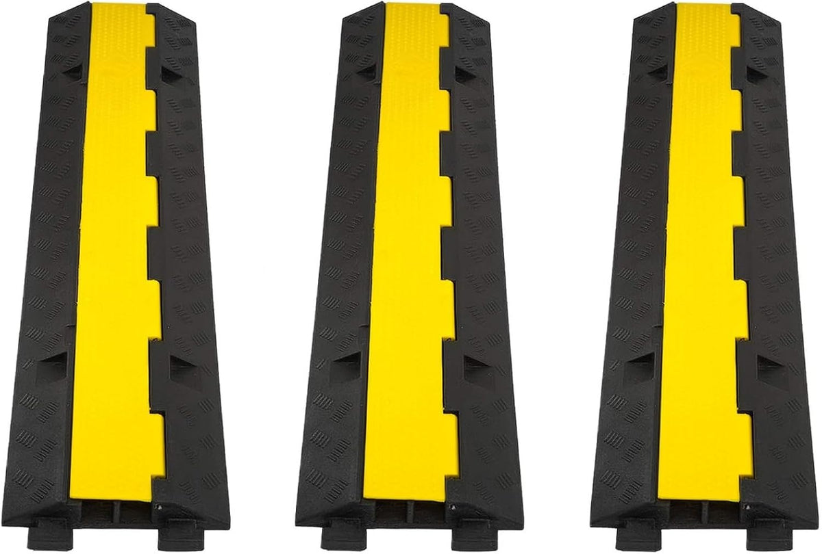 CXRCY Cable Ramp 3 Pack 2 Channel 11000lbs axle Capacity Floor Cord Cable Protector, Rubber Speed Bumps Hose Protector Ramps for Wire/Hose/Pipe Hider Driveway &Outdoor 40x10x2 inch(L x W x H)