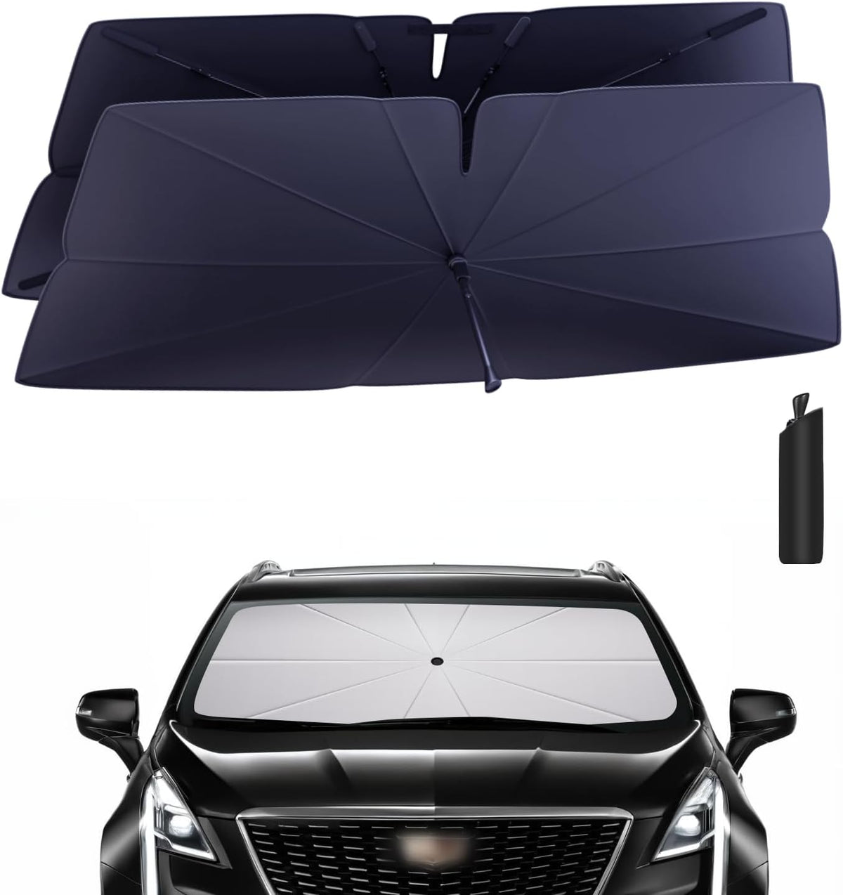 Windshield Sun Shade Umbrella for 2017-2025 Cadillac XT5 Accessories: Custom Fit 240T Silver, Double Thickened, Foldable Sunshade Window Sun Visor, Ultimate 99% UV Blocking for Luxury, Premium, Sport