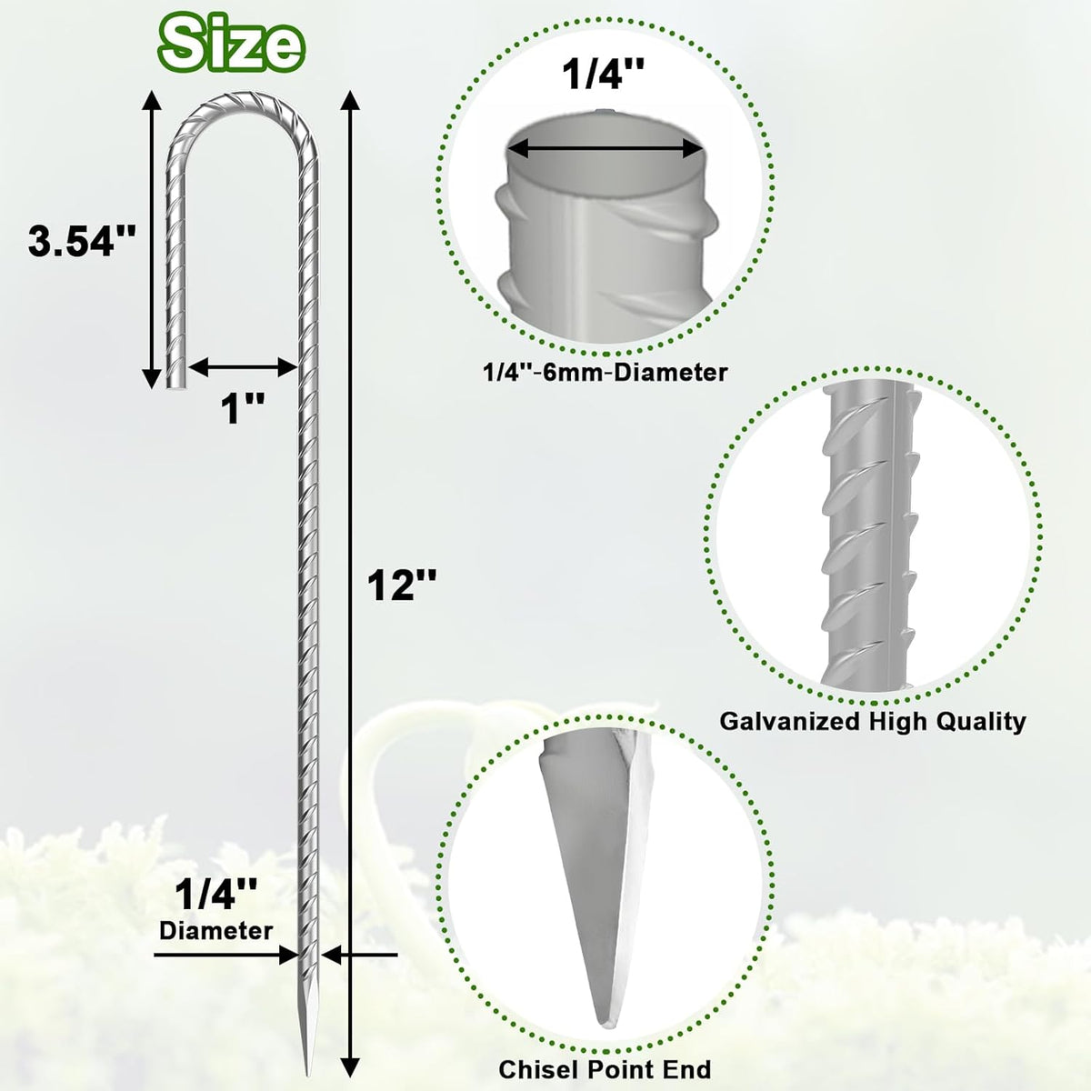 VVOKGO Rebar-Stakes-12-Inch J Hook Galvanized Tent Stakes Heavy Duty, 20-Pack Ground Chain Link Fence Anchors with Chisel Point End for Bounce House, Camping Tents, Outdoor Inflatables Decorations