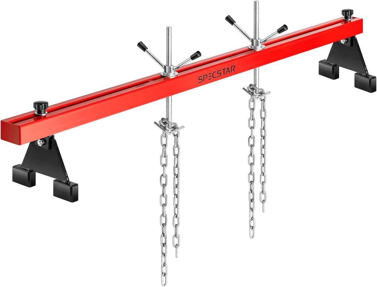 SPECSTAR 1100 Lbs Engine Support Bar Transverse Hoist for Motor Transmission with 2 Points Lift Holder and Dual Hooks