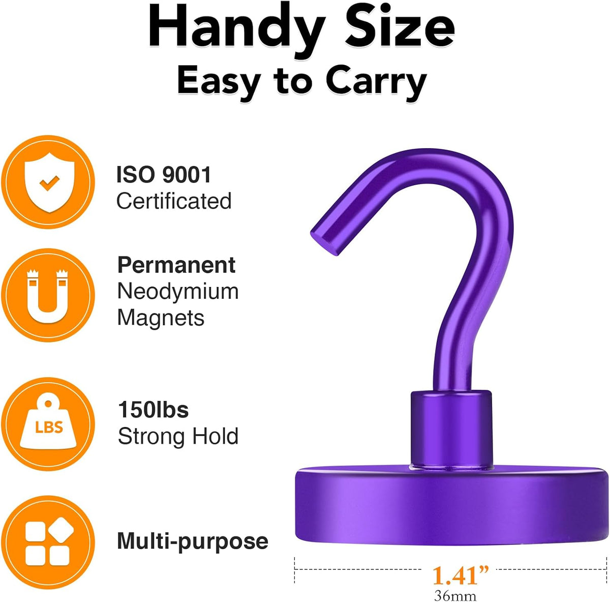 MIKEDE Magnetic Hooks,150LB Heavy Duty Magnets with Hook for Fridge, Strong Magnets Neodymium Industrial Hooks for Hanging, Magnetic Hanger for Toolbox, Cruise(Purple, 10 Pack)