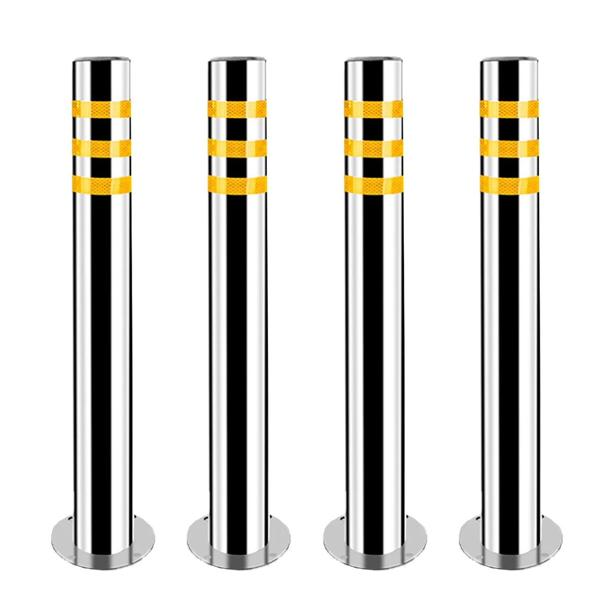 Stainless Steel Parking Bollards for Driveway, Industrial Safety Bollards Reflective Channelizer Post, Parking Barrier, Sturdy and Durable, Easy to Install, for Crowd Control(Silver (4pcs),8.9*100cm/3