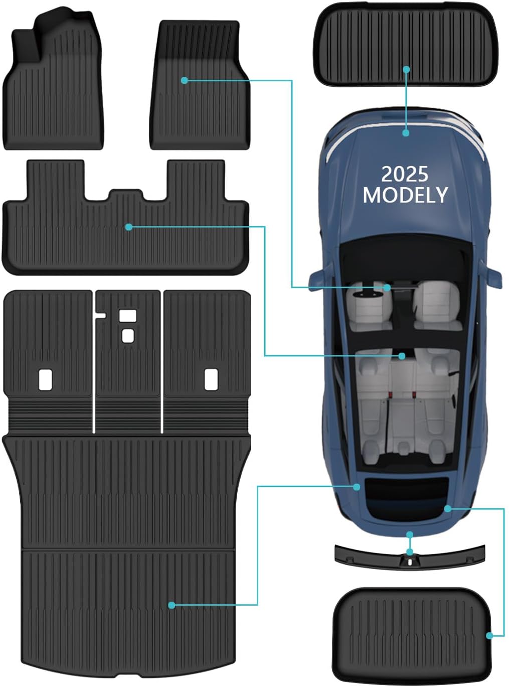 for New 2025 Tesla Model Y Juniper TPE Floor Mats & Front Rear Cargo Mat Full Cover Rear Trunk Mats Fit for New Version Tesla ModelY Juniper Accessories