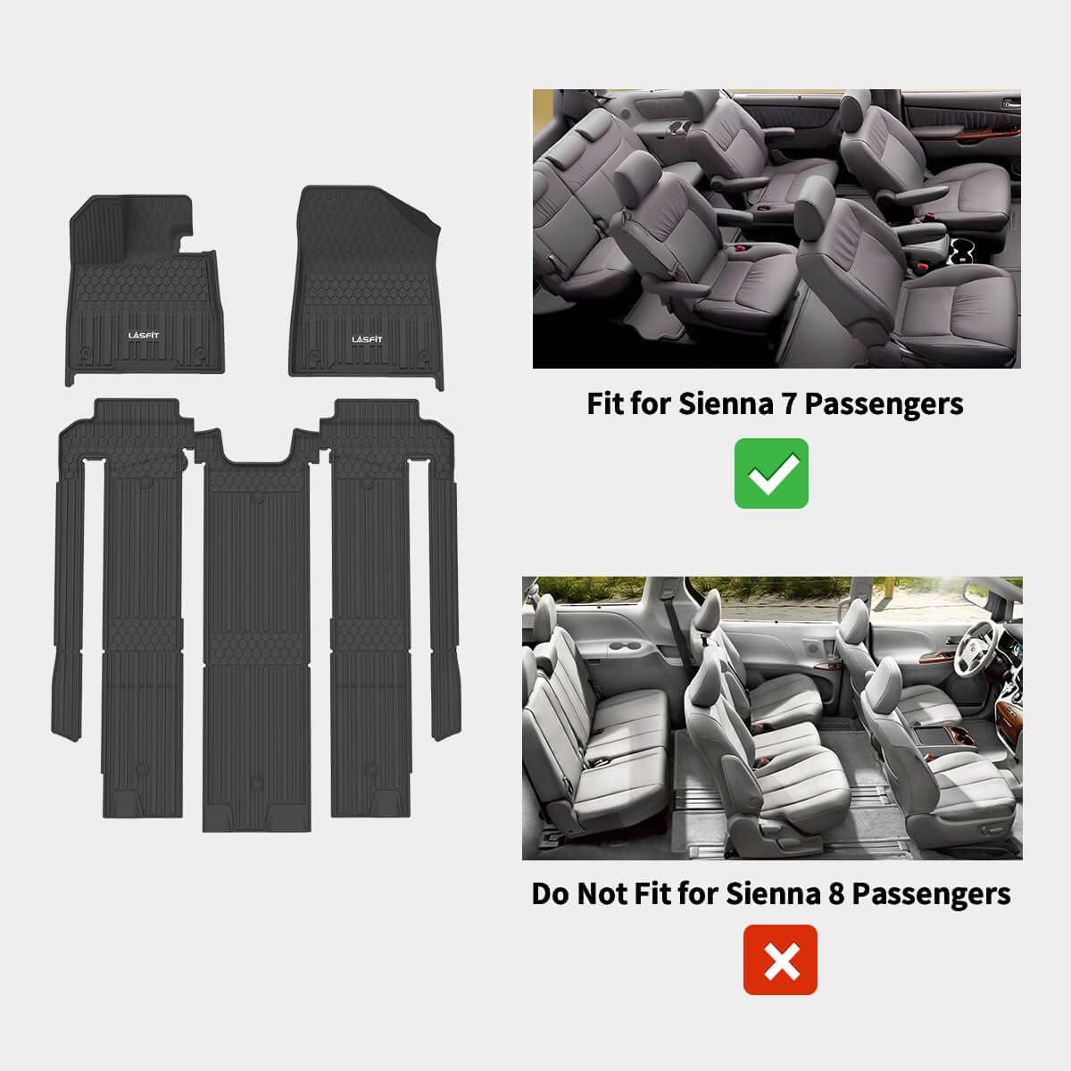 LASFIT Floor Mats for Toyota Sienna 7 Seats 2021-2025 (Only for 7 Seat & Not Fit 2025 Platinum Edition) All Weather TPE Custom Fit Floor Liner for Toyota 7 Passenger Front and Rear Car Mat, Black