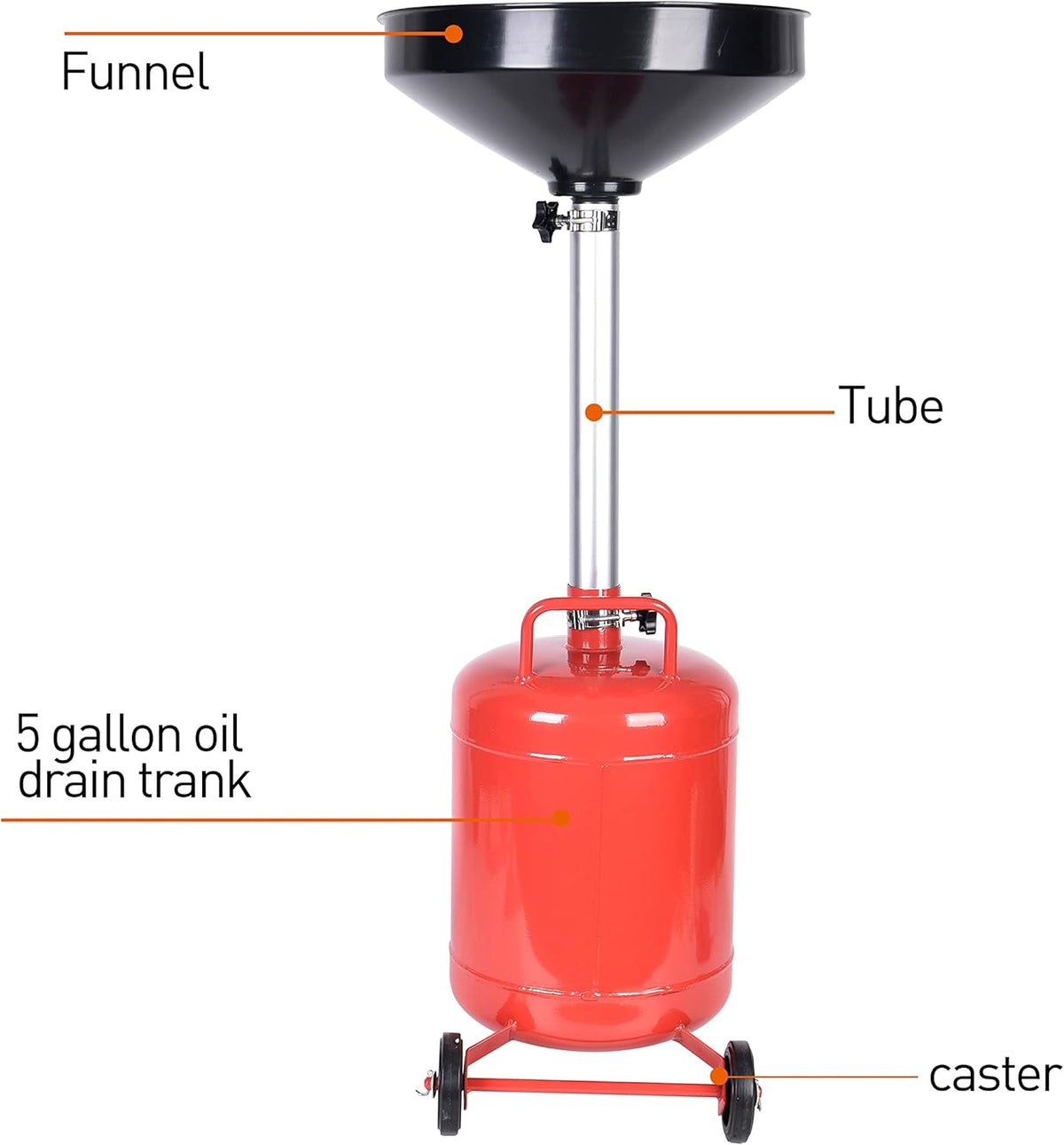 PONO 5 Gallon Oil Drain Portable Steel Oil Drain, Waste Oil Drain Tank with Wheel, Adjustable Height 32 Inch to 62 Inch