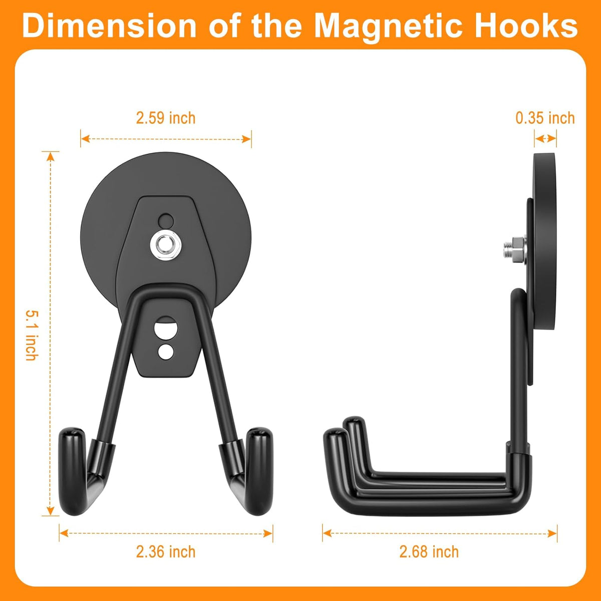 ENUODA Strong Magnetic Hooks 6 Pack Large Rare Earth Magnet Hooks Heavy Duty Utility Magnetic Tool Holder for Garage Organization, Van, Barn, to Hang Bag, Coat, Power Tool, Toolbox, Shovel, Broom,