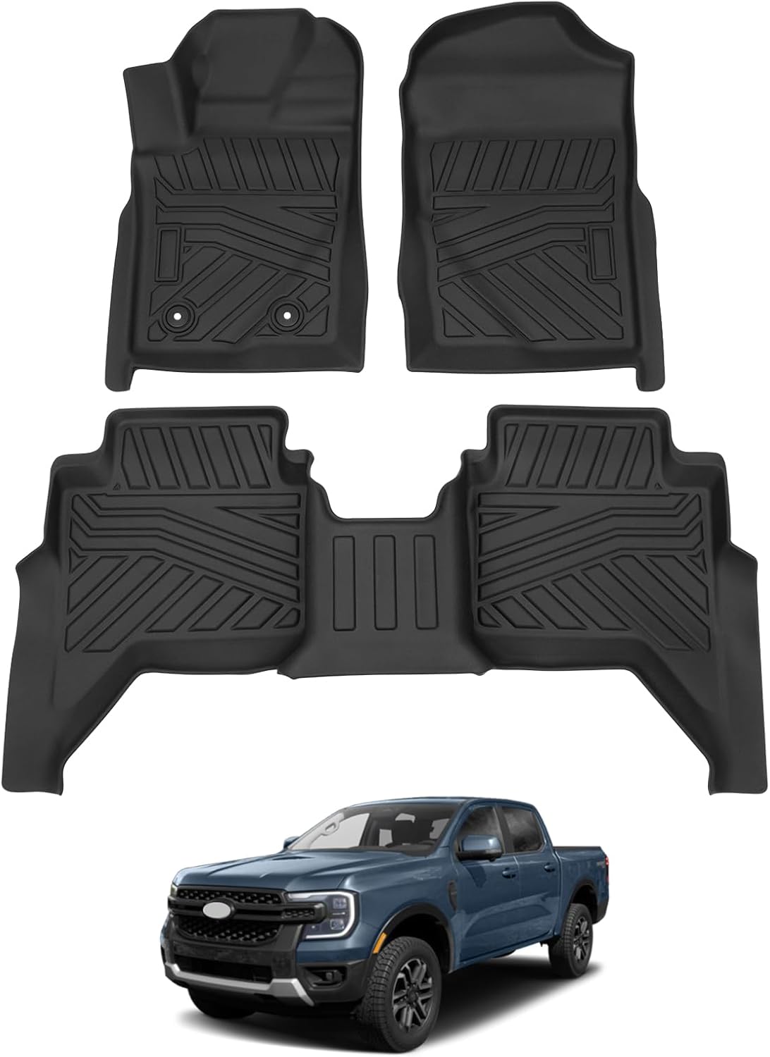 Cartist Floor Mats Fit for Ford Ranger 2024 2025 All Weather Floor Mat Ranger Accessories Heavy Duty Carpet Protection