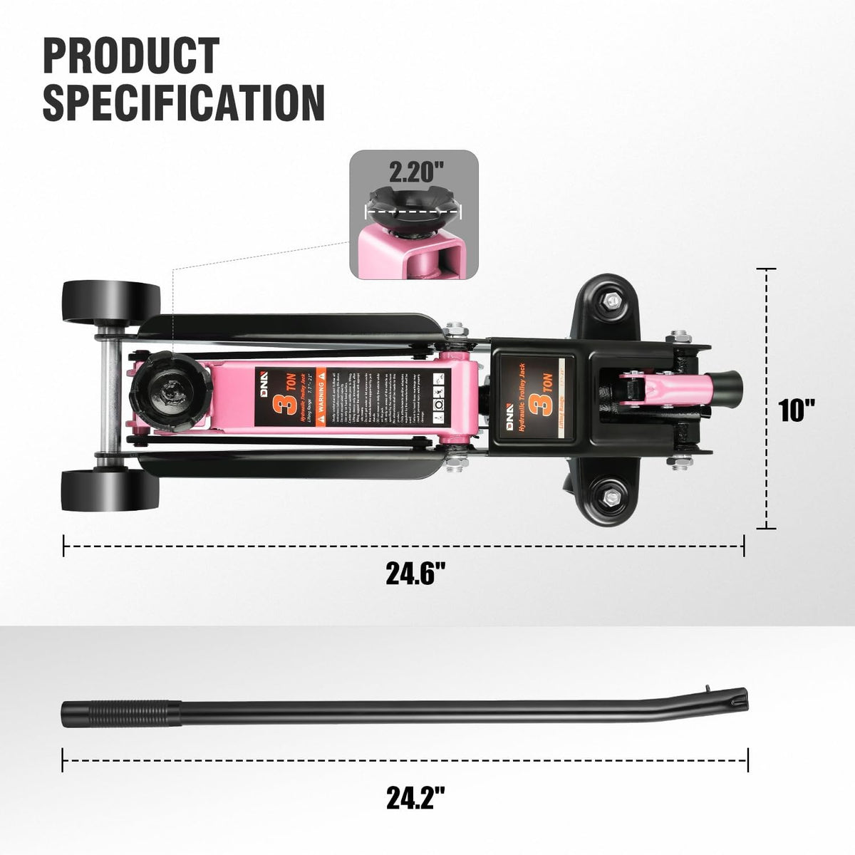 DNA MOTORING 3 Ton Low Profile Floor Jack, 3 tons (6000 lbs) Capacity Fast Lift Hydraulic Trolley Service/Floor Jack, 7.7 "-21" Lifting Range, Pink, TOOLS-00674-PK