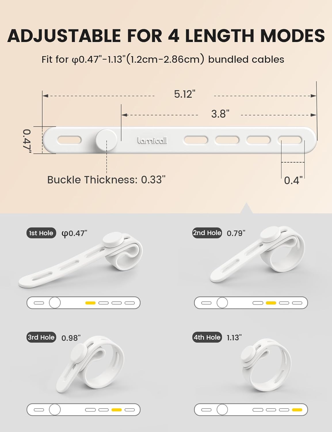 10Pack Silicone Cable Ties Cord Organizer - Lamicall Elastic Wire Ties Management, Desktop Travel Must Haves, Desk Home Office Workspace Accessories, Dorm Room Essentials, White Cord Keeper for Cables