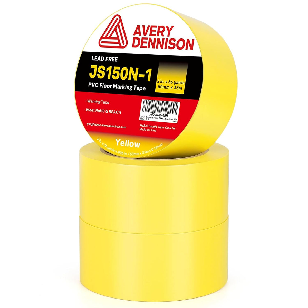 Floor Marking Tape,2 in x 108 FT Strong Adhesive Caution Tape,High Durability Warning Safety Tape for Indoor/Outdoor - Warehouses,Factories,Parking Lots,Retail Locations,Yellow,3 Rolls