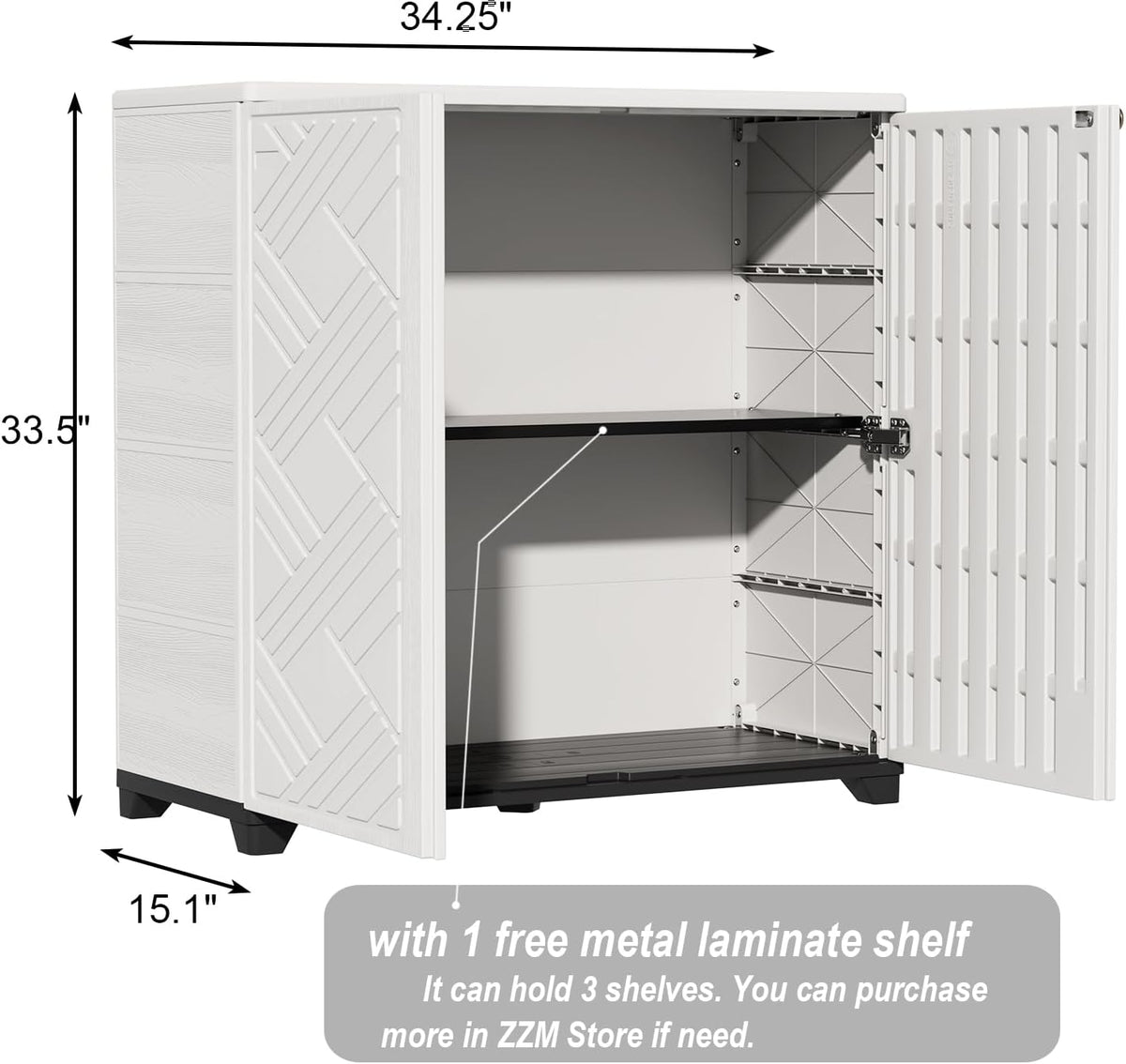 ZZM Indoor/Outdoor Storage Cabinet Waterproof, 34"x15"x34" Plastic Outdoor Storage Box for Garden Balcony Bathroom, All Weather Outdoor Storage Clearance, DIY Usage, with 1 Shelf (White)