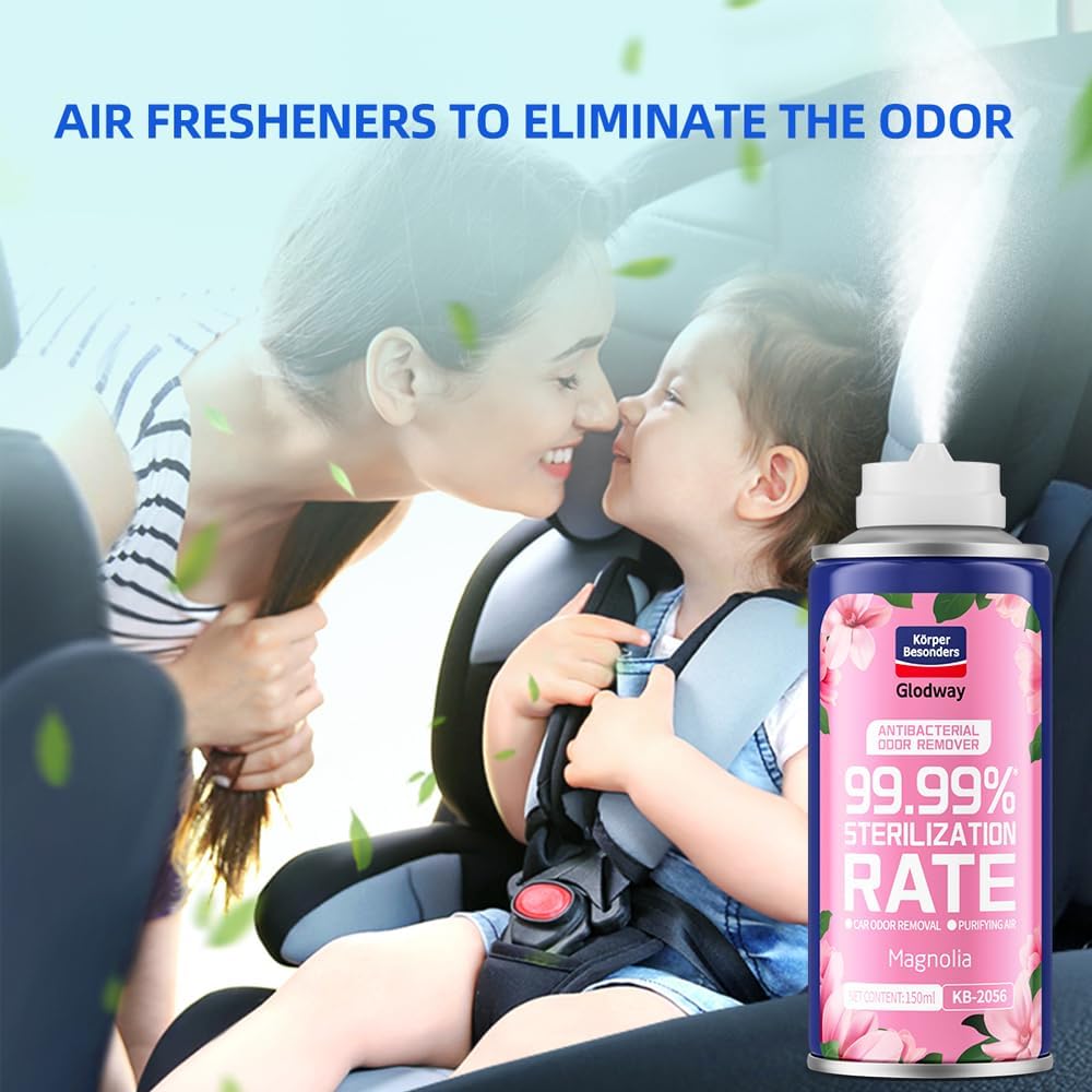 Glodway Whole Car Air Refresher,Odor Eliminator Remover Spray For Car,Magnolia Strong Freshener With Odour Eliminator Technology,Long-Lasting Scent,6 Ounce(Pack of 3)