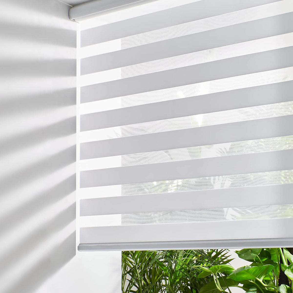 Persilux Cordless Zebra Blinds for Windows Free-Stop Roller Windows Shades (36" W X 47" H, White) Dual Layer Light Control for Day and Night, Light Filtering Sheer Shades for Home, Bedroom