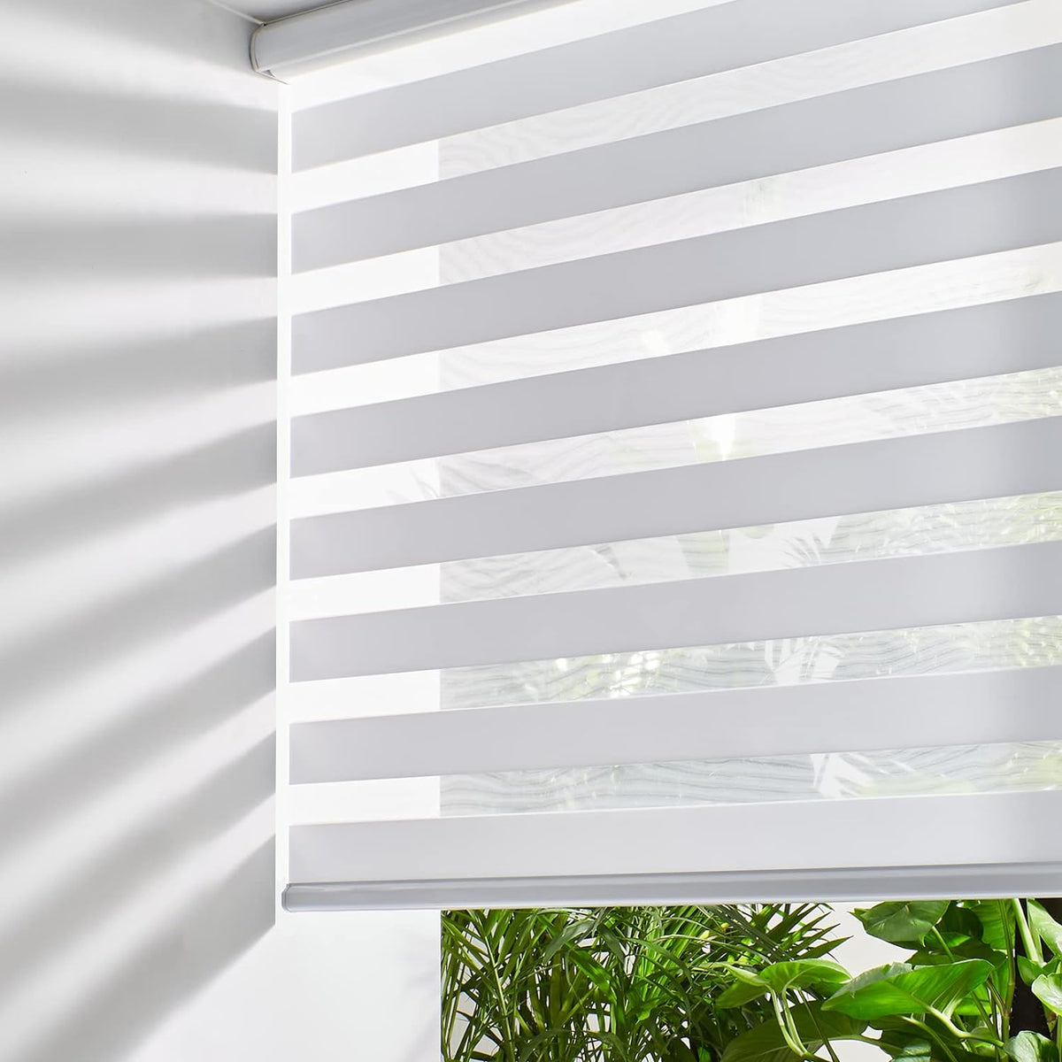 Persilux Zebra Blinds for Windows Cordless Blinds & Shades (15" W x 64" H, White) Free-Stop Roller Window Shades, Light Filtering Roller Shades for Windows, Light Control for Day and Night