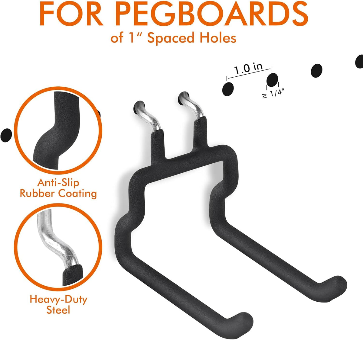 LIGHT DUST Utility Heavy Duty Pegboard Hooks - 10Pack Peg Board Accessories for Hanging Tools Fit 1/4" Peg Holes - Pegboard Organizer Large Tool Holders for Garage Workshop Shed
