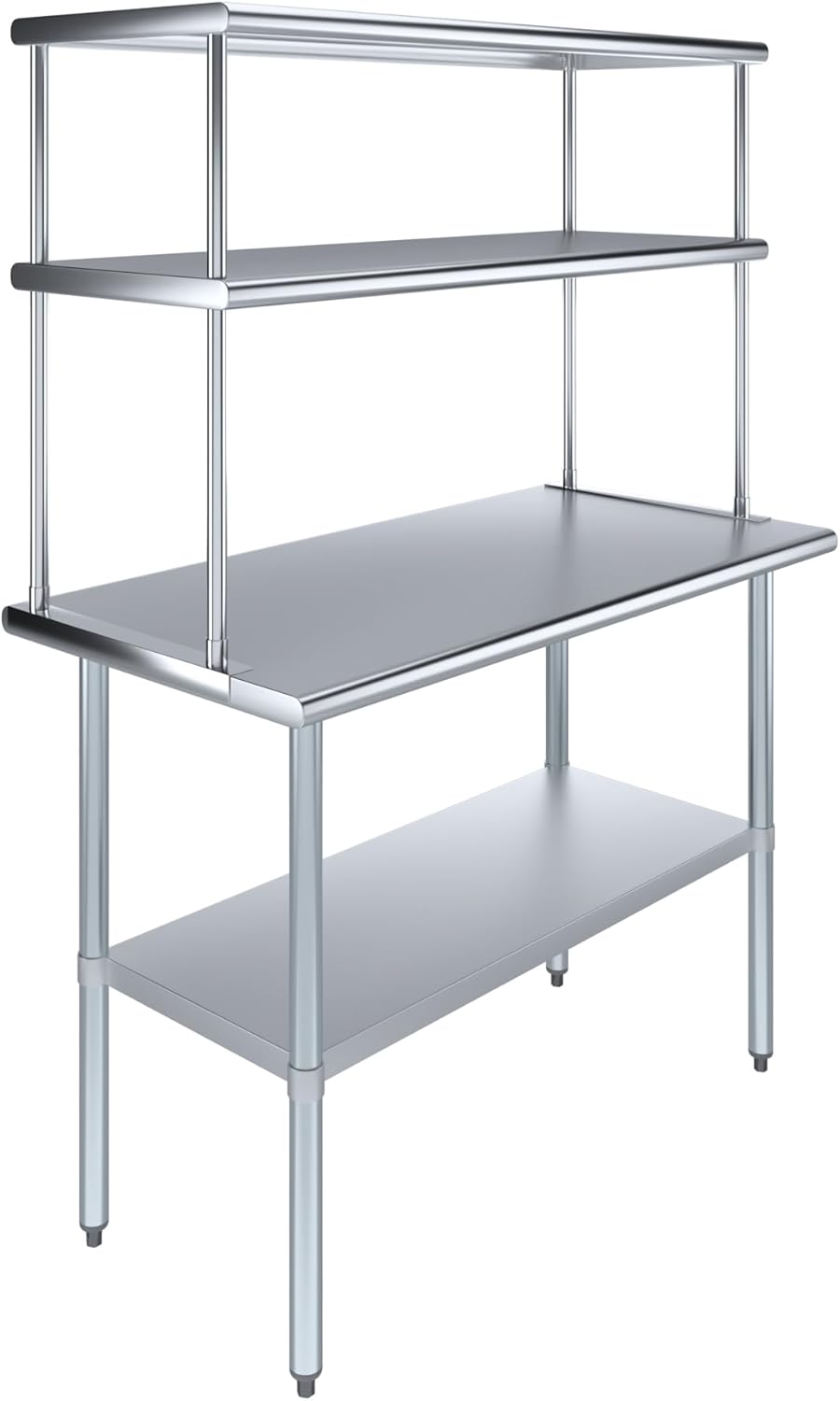Amgood Stainless Steel Work Table Double Tier Overshelf | Metal Kitchen Prep Table & Shelving Combo | NSF (24" x 48" Work Table + 18" Overshelf)