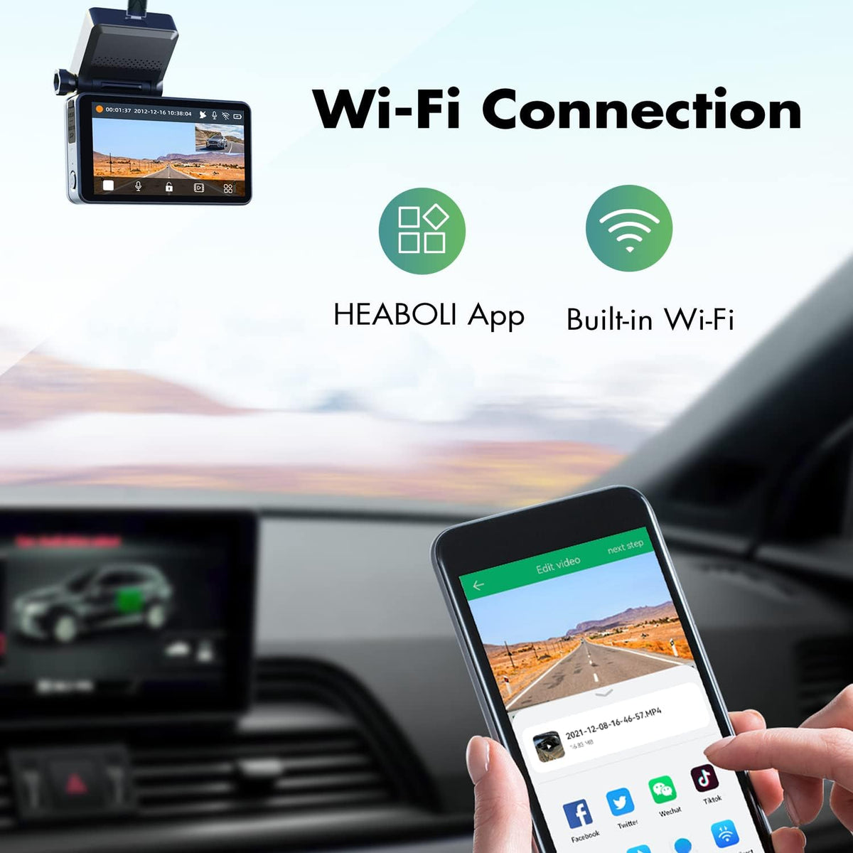 4K Dual Dash Cam Front and Rear, Wi-Fi GPS, 3 Inches IPS Touch Screen, Car Camera Driving Recorder with Night Vision, Parking Mode