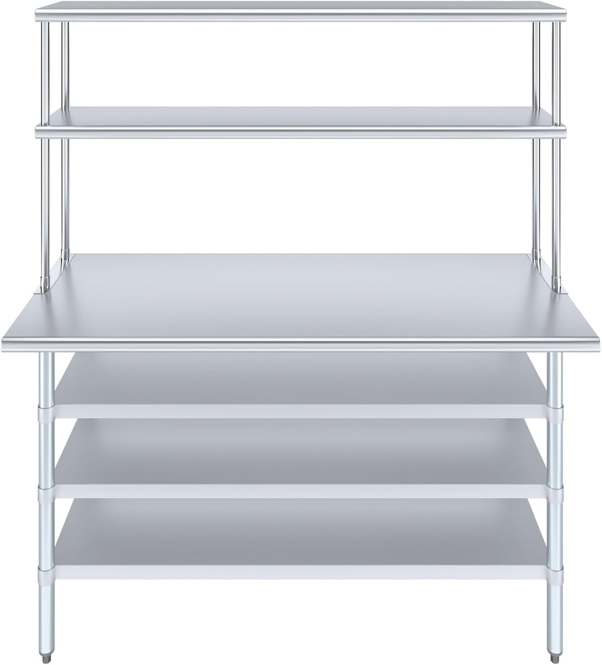 Amgood 24" x 60" Stainless Steel Work Table with 3 Shelves and 12" Wide Double Tier Overshelf | Metal Kitchen Prep Table & Shelving Combo | NSF