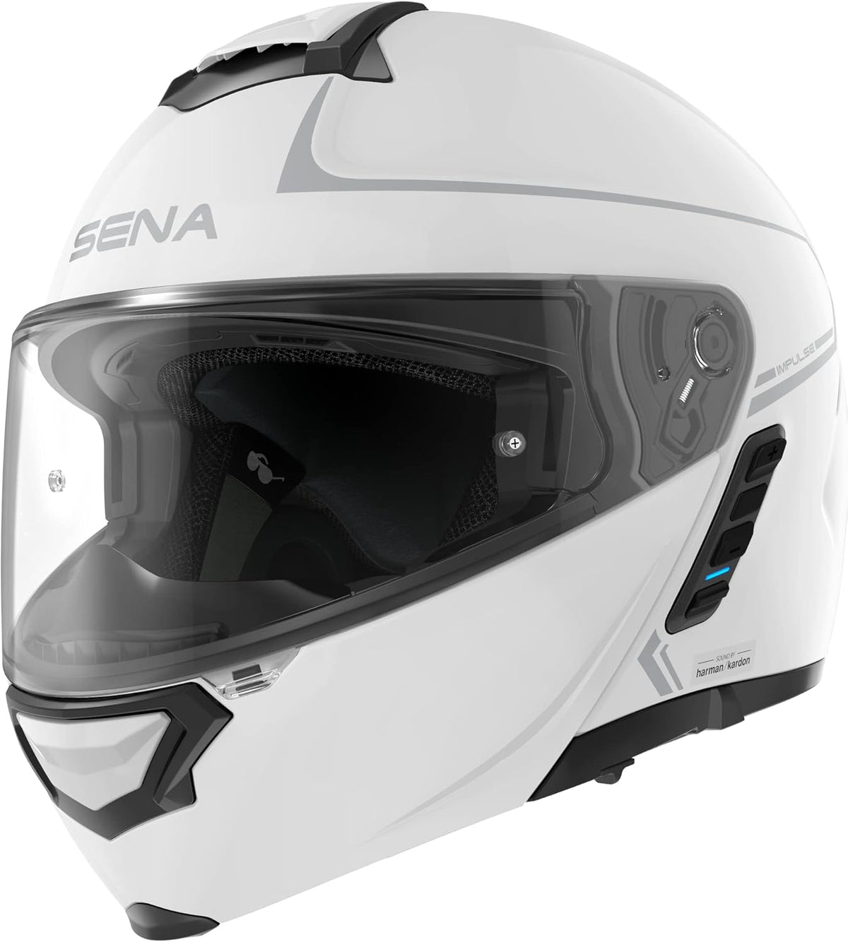 Sena Impulse DOT Flip Up Modular Bluetooth Helmet w/Sound by Harman Kardon Dual Visor Helmet with Integrated Mesh Intercom System / MP3 / Voice Dial (Gloss White, Medium)