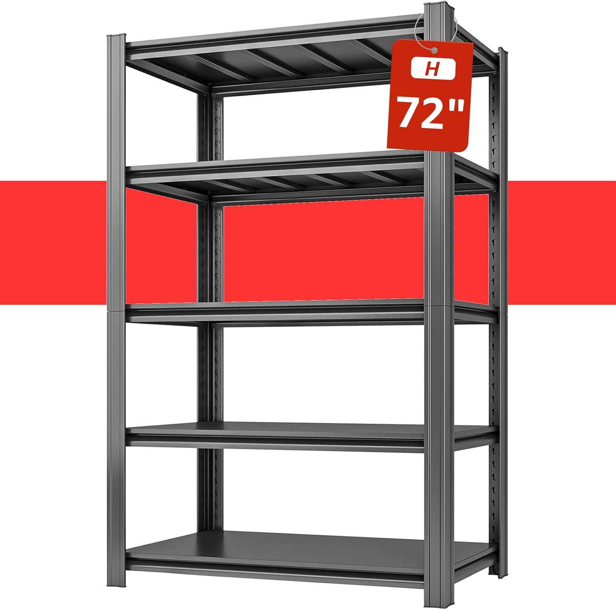 72" H Metal Garage Storage Shelves, 5 Tier Adjustable Shelving Unit for Warehouse, Office, Kitchen, Pantry, Living Room, Laundry Room, 35.43" W x 15.75" D, Load 2500 LBS, Black