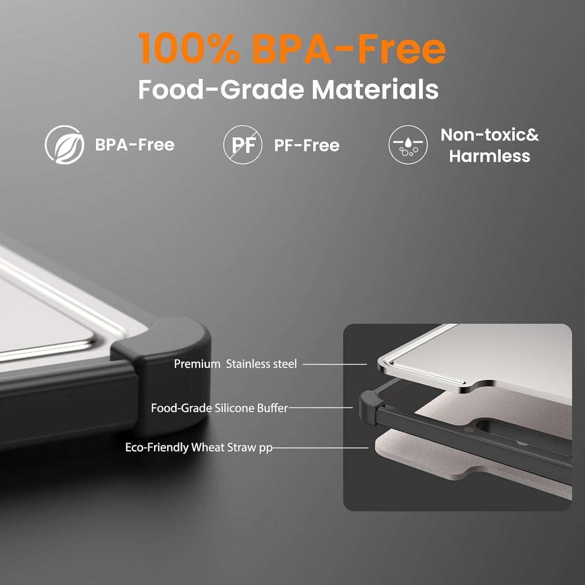 Premium 316 Stainless Steel Cutting Board for Kitchen Extra Large 16.9" x 11.8" Best Non-Toxic Chopping Board for Meat Food-Grade Metal & Eco-Friendly Wheat Straw Dual-Sided Healthy Kitchen Essential