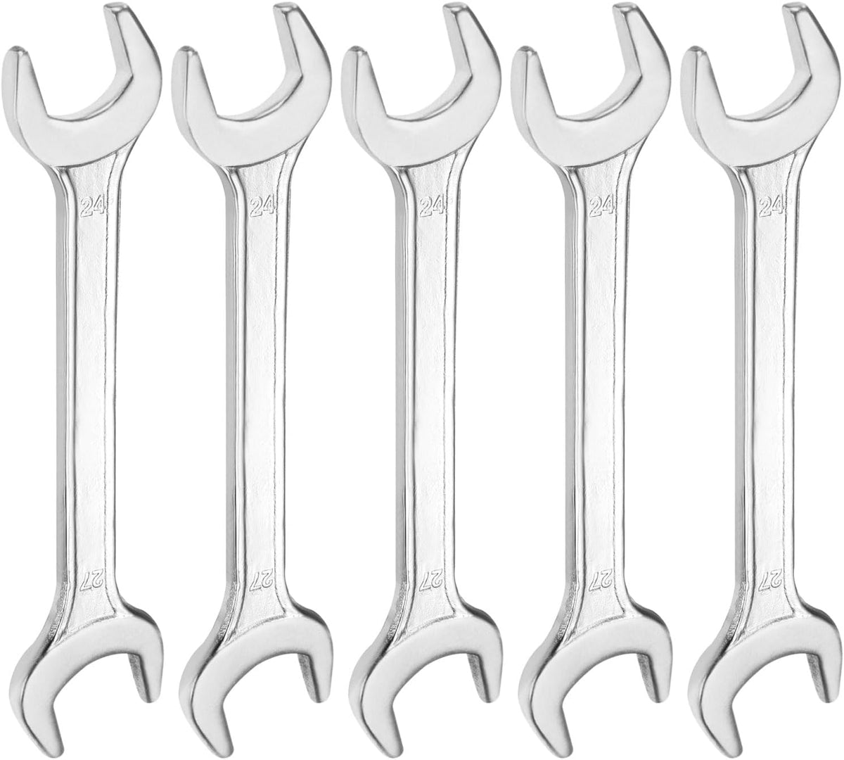 HARFINGTON 5pcs Double Open End Wrench 24mm x 27mm Metric 15 Degree Offset Angle Small Flat Head Wrench Galvanizing Open Ended Spanner for Automotive Repair Furniture Assembly