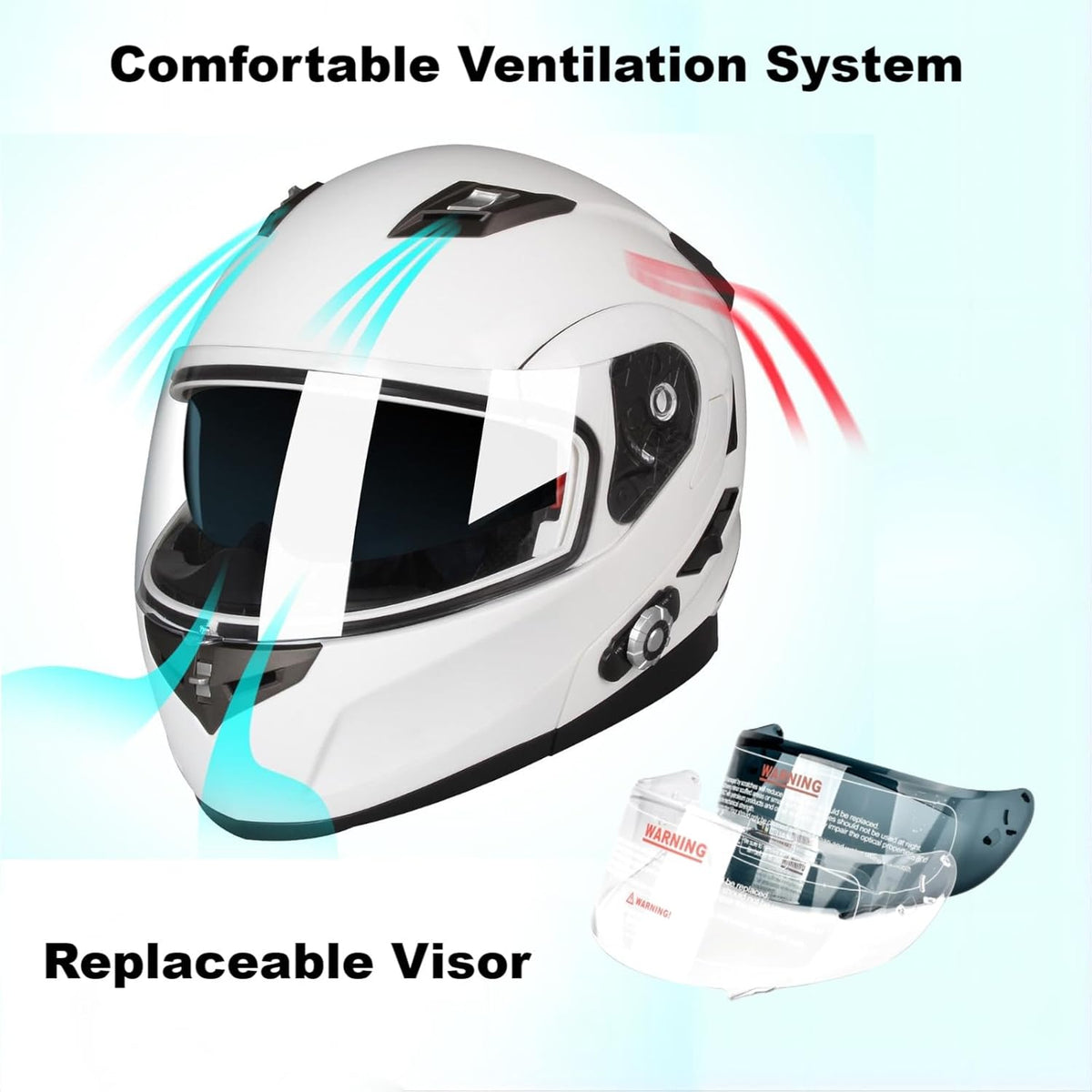 FreedConn BM2-S Bluetooth Motorcycle Helmet, Flip-Up Modular Motorbike Helmet, 500M Connectivity for 2-3 Riders, Voice Dial, Hands-Free Call, MP3, FM, DOT Certified (Medium, White)