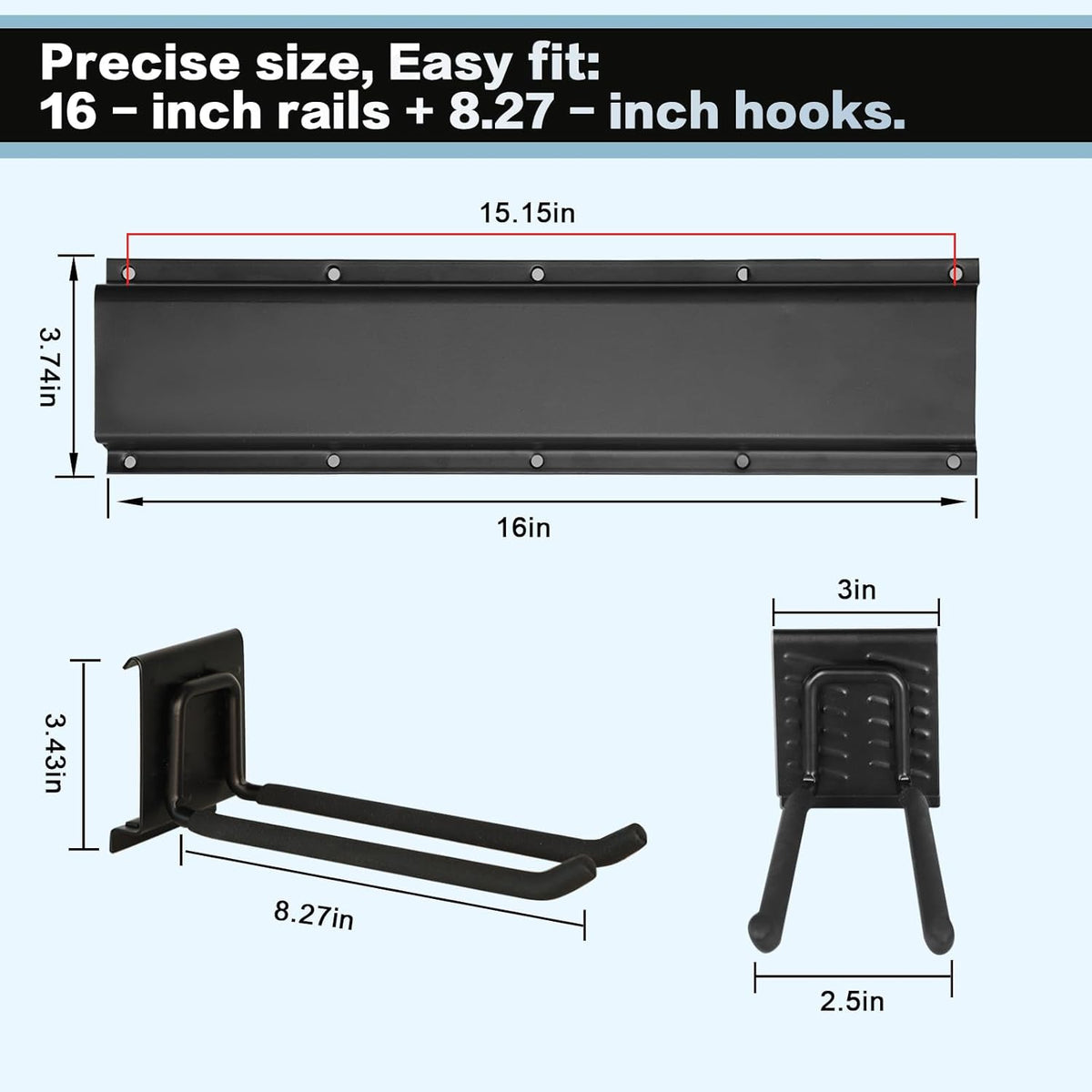 Garage Tool Organizer Wall Mount 48in- 6 Heavy Duty Hooks,360lbs Capacity, Garage Organization & Storage Rack for Broom, Rake & Snow Equipment - Tool Organizer & Men’s Gift Choice
