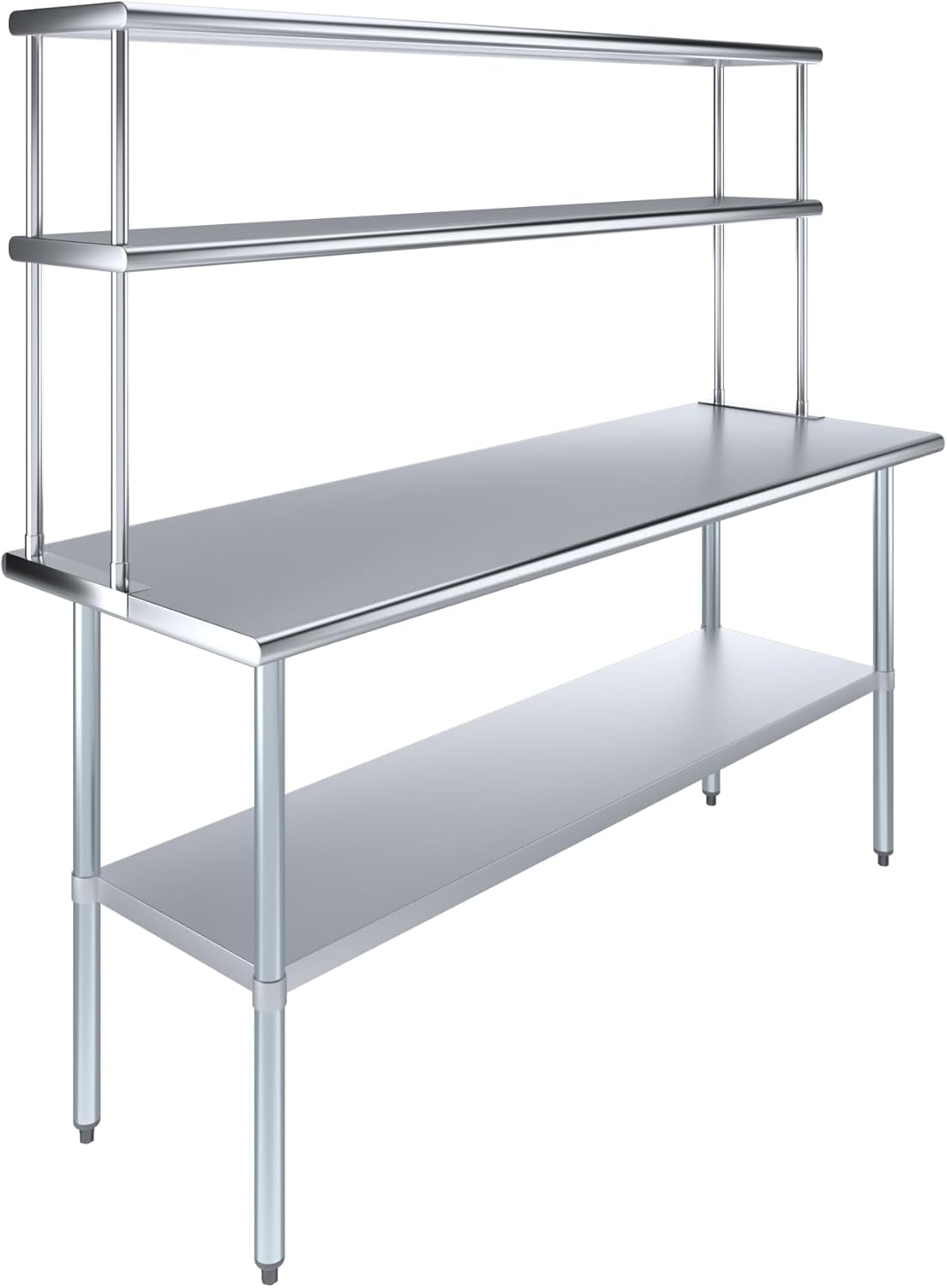 Amgood Stainless Steel Work Table Double Tier Overshelf | Metal Kitchen Prep Table & Shelving Combo (24" x 72" Work Table + 12" Overshelf)