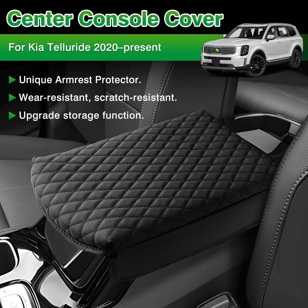 Shademax Center Console Cover for Kia Telluride Accessories 2026 2025 2024 2023-2020 Armrest Cover Cushion Pad PU Leather Armrest Seat Box Cushion Middle Console Lid Protector Anti-Scratch