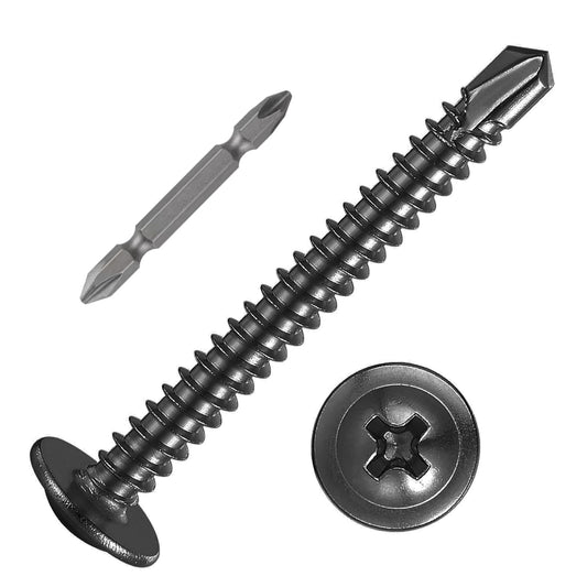 (150Pcs)#8×1-1/2” for Sheet Metal Self-Tapping Screws 410 Black Stainless Steel Truss Head High-Strength Quick Tapping