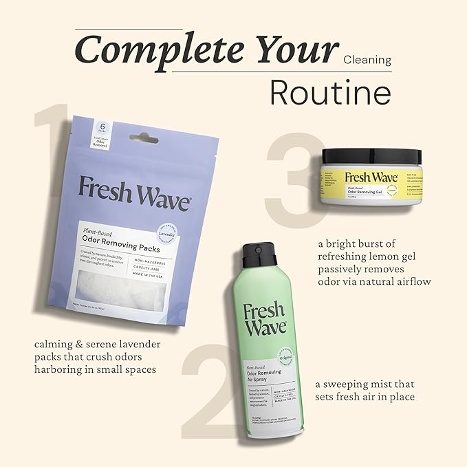 Fresh Wave Lavender Odor Eliminating & Deodorizing Packs | Bag of 6 & Fresh Pod Case | Safer Odor Relief for Small Spaces | Natural Plant-Based Odor Eliminator | Odor Absorbers for Home