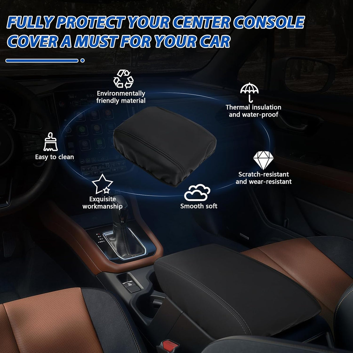 Center Console Cover Compatible with 2025 Subaru Forester, Leather Armrest Cover Arm Rest Box Lid Cover