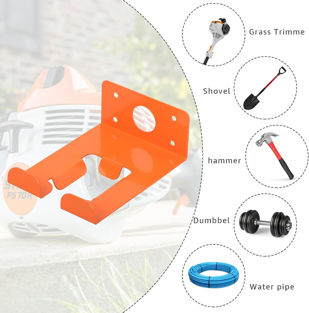 Weeding Machine Wall Mounted Hanger, Garage Organization Manager Storage shed Wall Rack, Suitable for Stihl Electric Tools, Hedge Trimmer, Lawn Mower, Garage Wall, Garden Trimmer Hanger (2-Piece Set)