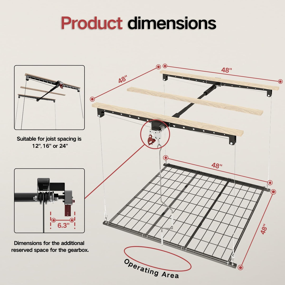 Overhead Garage Storage Rack, Adjustable Heavy-duty 4x4 Ft Ceiling Storage Racks with Safety Lock, Ideal for Garage Storage Lifting Organization System, 250lbs Capacity