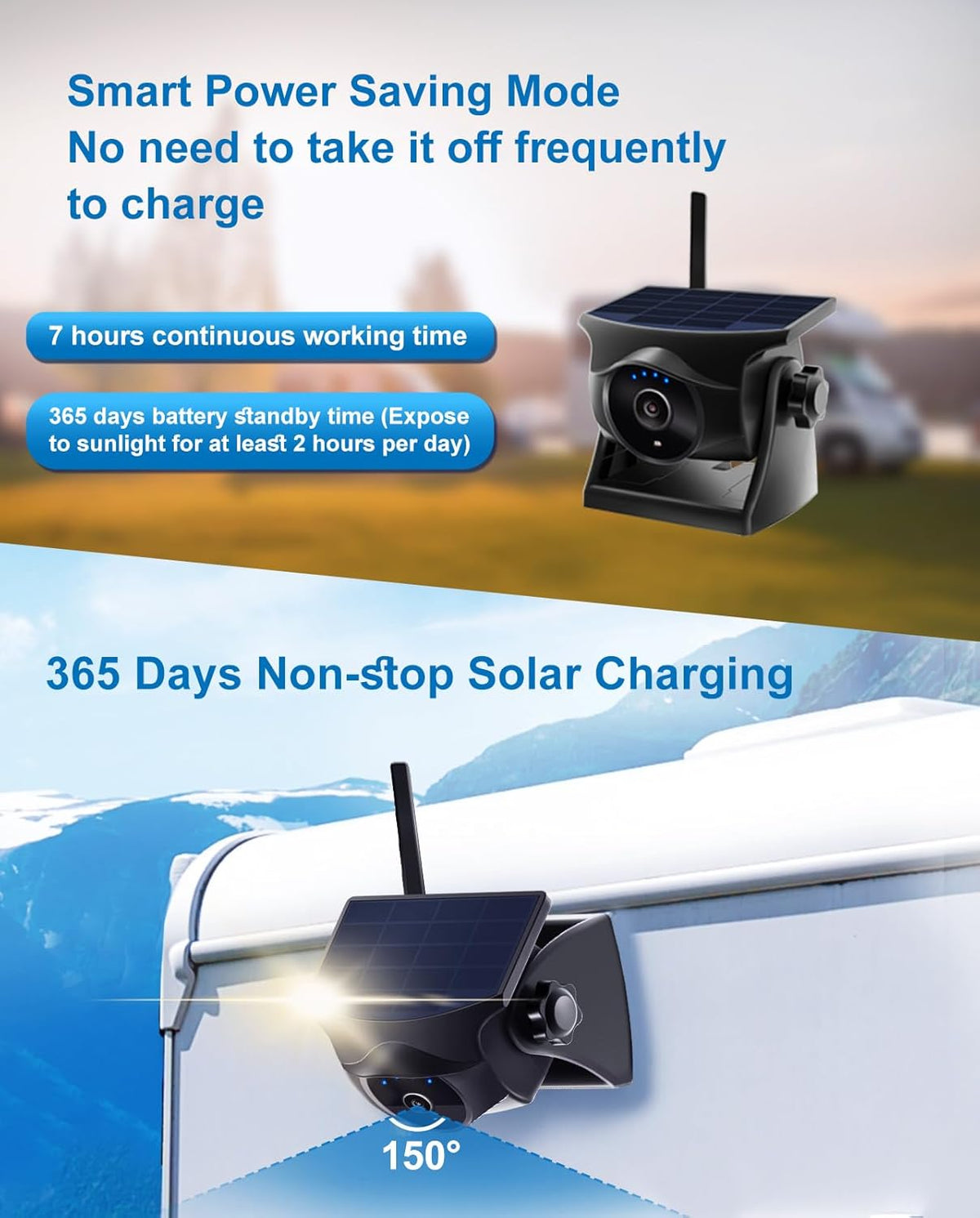 1080P Solar Wireless Backup Camera, Magnetic WiFi Hitching Camera, Night Vision,365 Days Standby, Rechargeable Battery, Rear/Front View for Horse Trailer Pickup RV Car for Phone Pad Android
