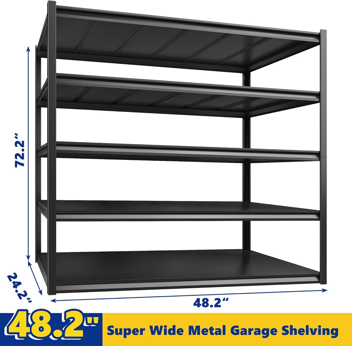 REIBII Garage Shelving 48.2" W Storage Shelves 3000LBS Heavy Duty Shelving Adjustable Metal Shelf Industrial Pantry Shelves for Basement Garage Warehouse 72.2" H x 24.2" D x 48.2" W, 2 Pack
