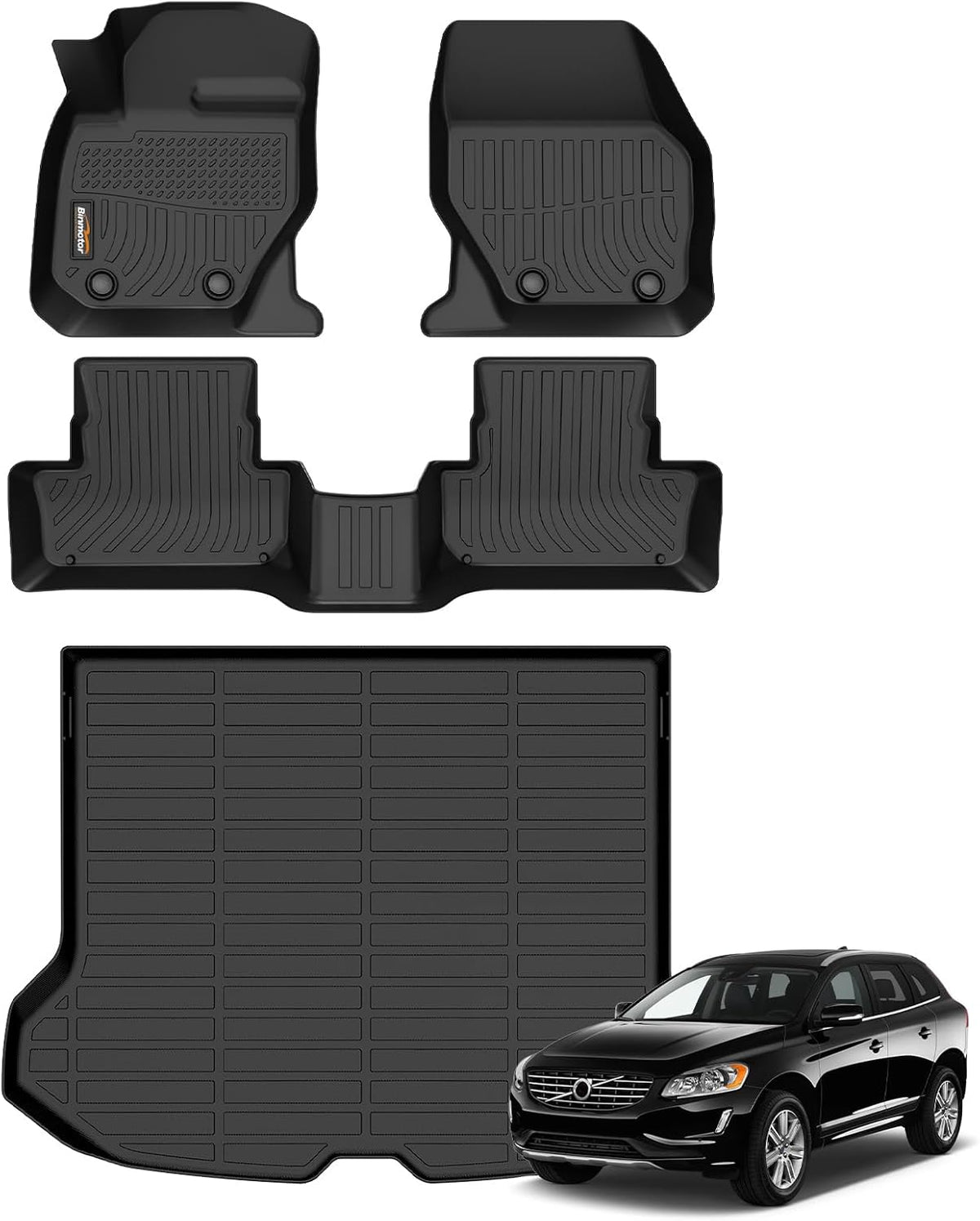Binmotor-All Weather Car Floor Mats & Cargo Liner for Volvo XC60 2010-2017, TPE Rubber Liners Cargo Trunk Mat for Volvo XC60 Accessories