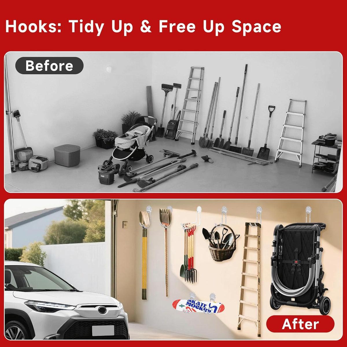 Garage Hooks White 4 Pack,68-110LB Heavy Duty Steel Storage Utility Hooks with PVC Anti-Slip Coating,Wall Mount Hooks for Hanging Garden and Power Tools,Bike,Ladder,Hose