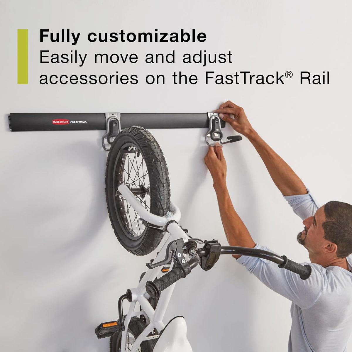 Rubbermaid 20-Piece FastTrack Garage Wall-Mounted Storage Kit 5 Rails and 15 Hooks for Home/House/Tool/Sports/Utility Purposes