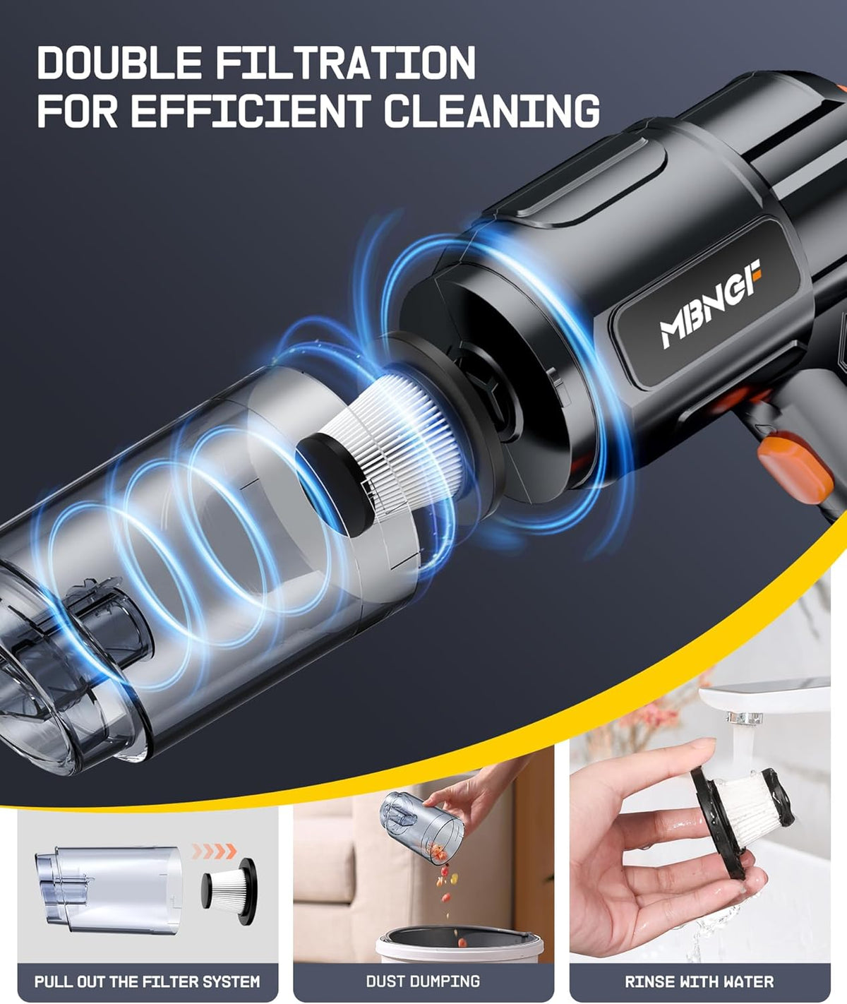 Car Vacuum Portable Cordless,High Power Suction & Blower, Wireless Handheld Vacuum Cleaner for Car, Home, Office, Pet(Warm Black)