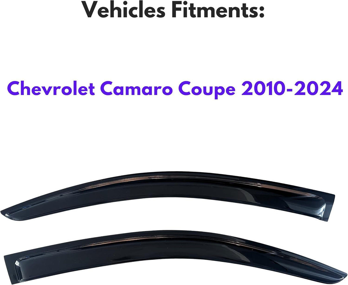 KPY Window Visors Compatible with Chevrolet Camaro Coupe 2010-2024, 2PC Rain Guard Side Vent Deflectors Tape-On Style, 2010 2011 2012 2013 2014 2015 2016 2017 2018 2019 2020 2021 2022 2023 2024