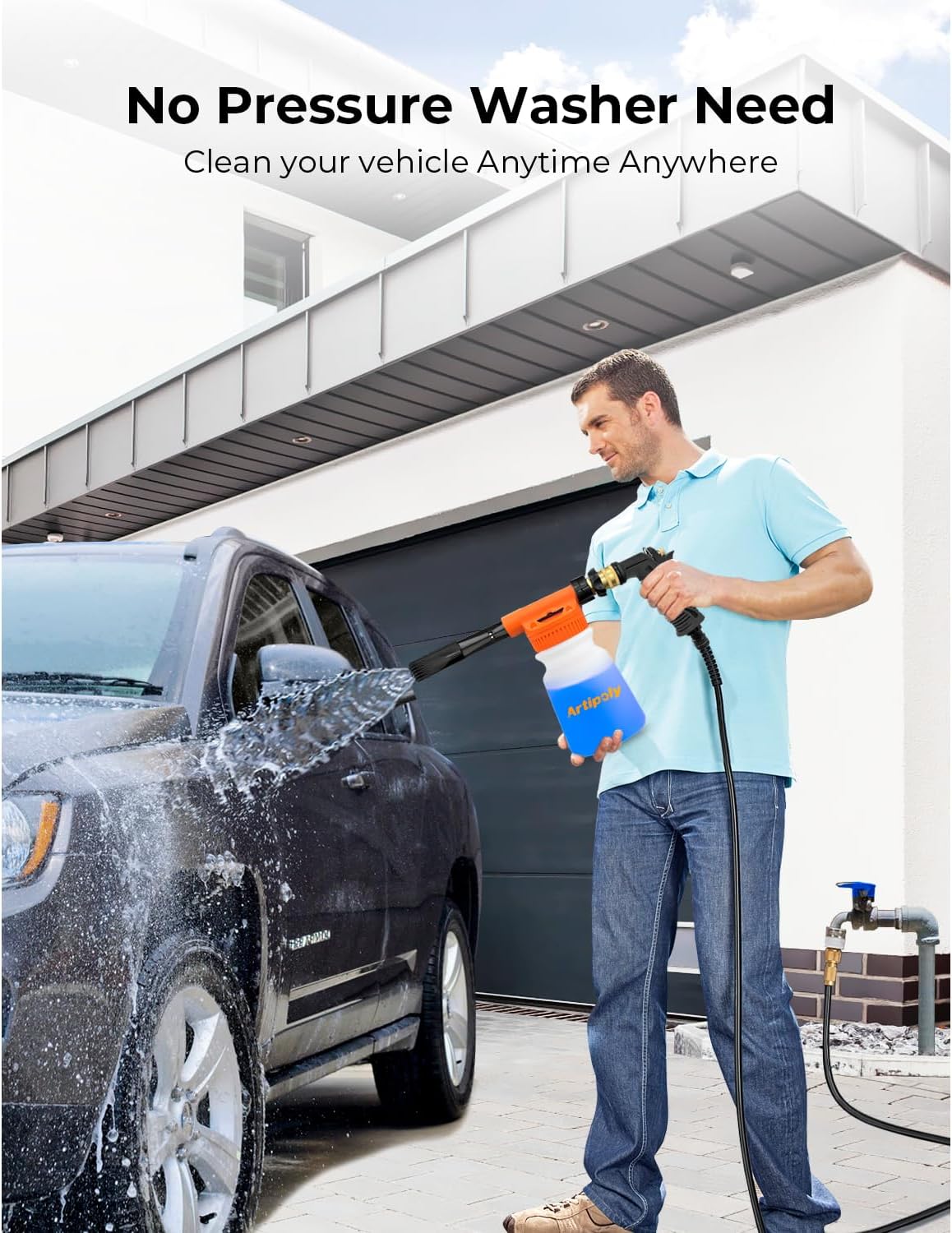 Car Wash Foam Gun + Microfiber Wash Mitt - Car Foam Sprayer - Foam Cannon for Hose - Spray Foam Gun Cleaner - Snow Foam Blaster for Cars, Boats, RVs, Foam Cannon Connects to Any Garden Hose