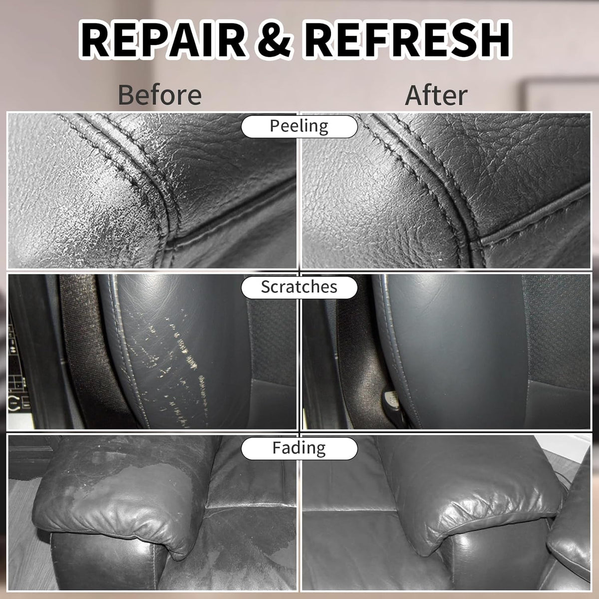 Leather Recoloring Balm,8.5oz Leather Color Restorer,Dark Gray Leather Repair kit for Furniture and Car Interior,Leather Couch Scratch Repair,Leather Dye Paint for Faded,Cracked and Damaged Leather