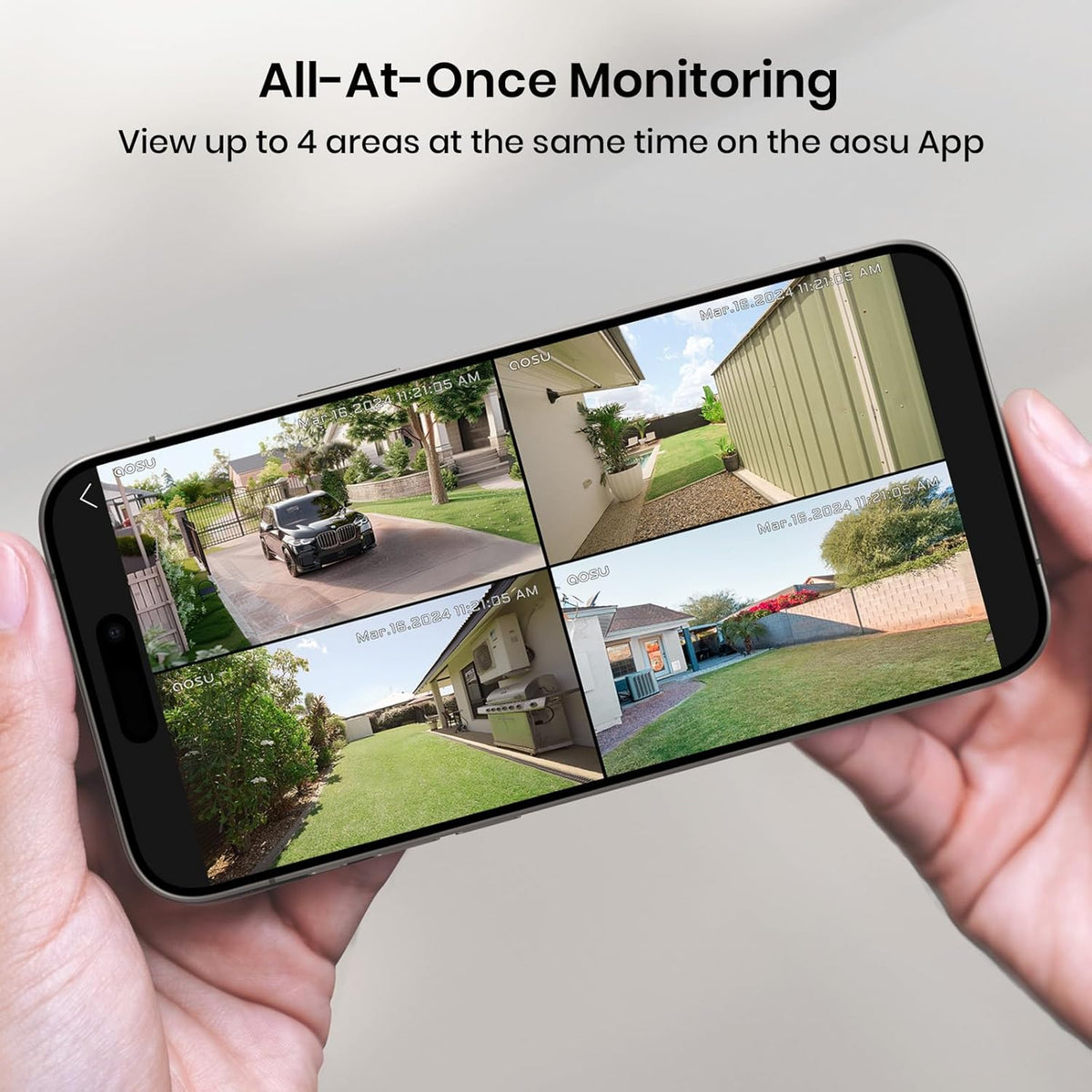 AOSU Security Cameras Outdoor Wireless, 2 Cam-Kit, No Subscription, Solar-Powered, Home Security Cameras System with 360° Pan & Tilt, Auto Tracking, 2K Color Night Vision, Easy Setup, 5G & 2.4G WiFi